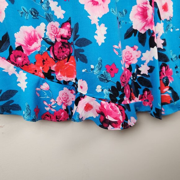 Torrid Sz 3X (22-24) Blue Floral Spaghetti Straps Ruffle Hem Romper Pockets NWT - Picture 5 of 12